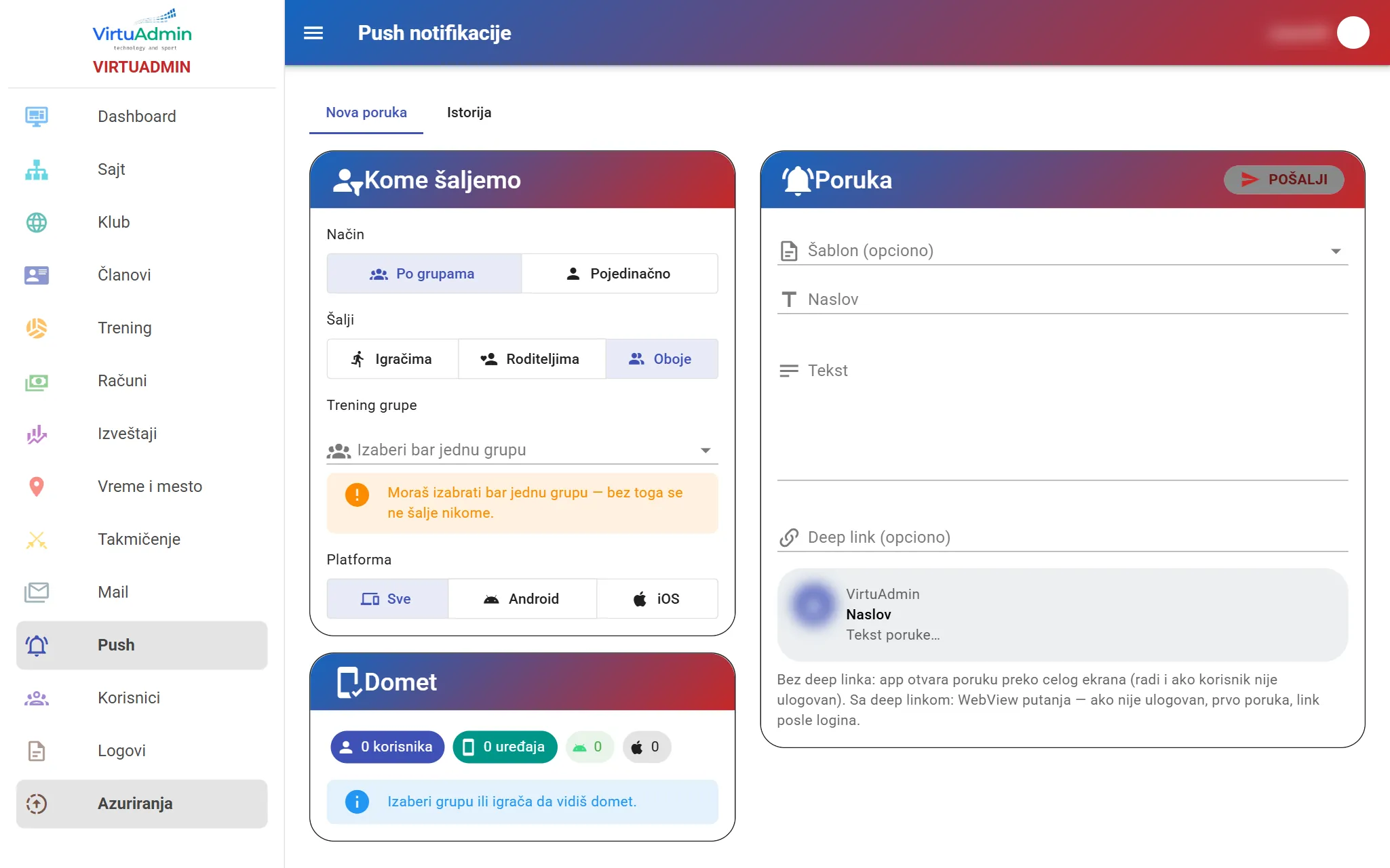 Push notifications: audience, message and reach