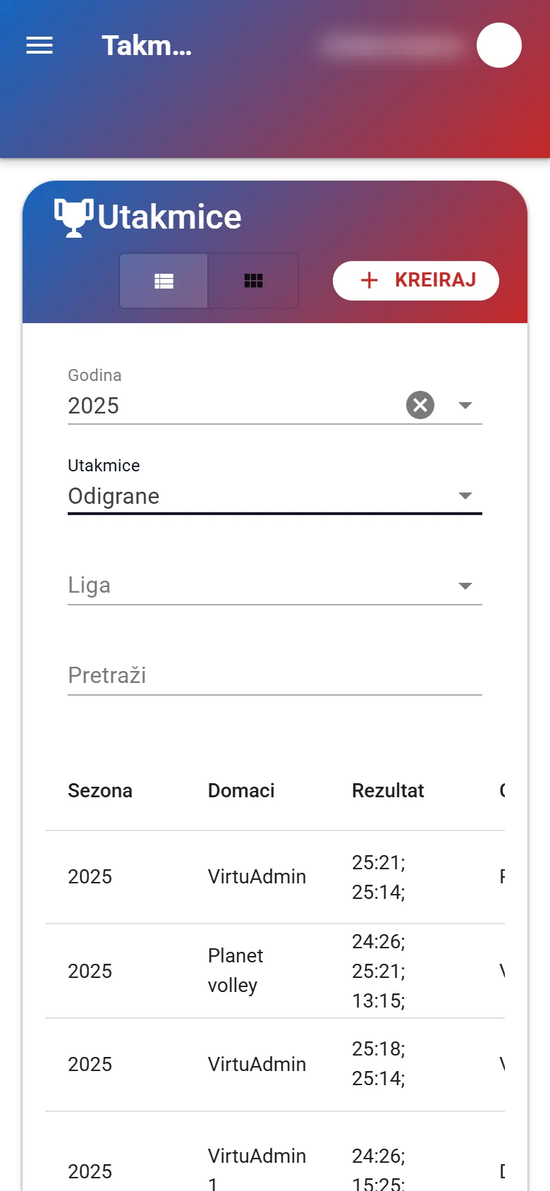 Coach: list of played matches
